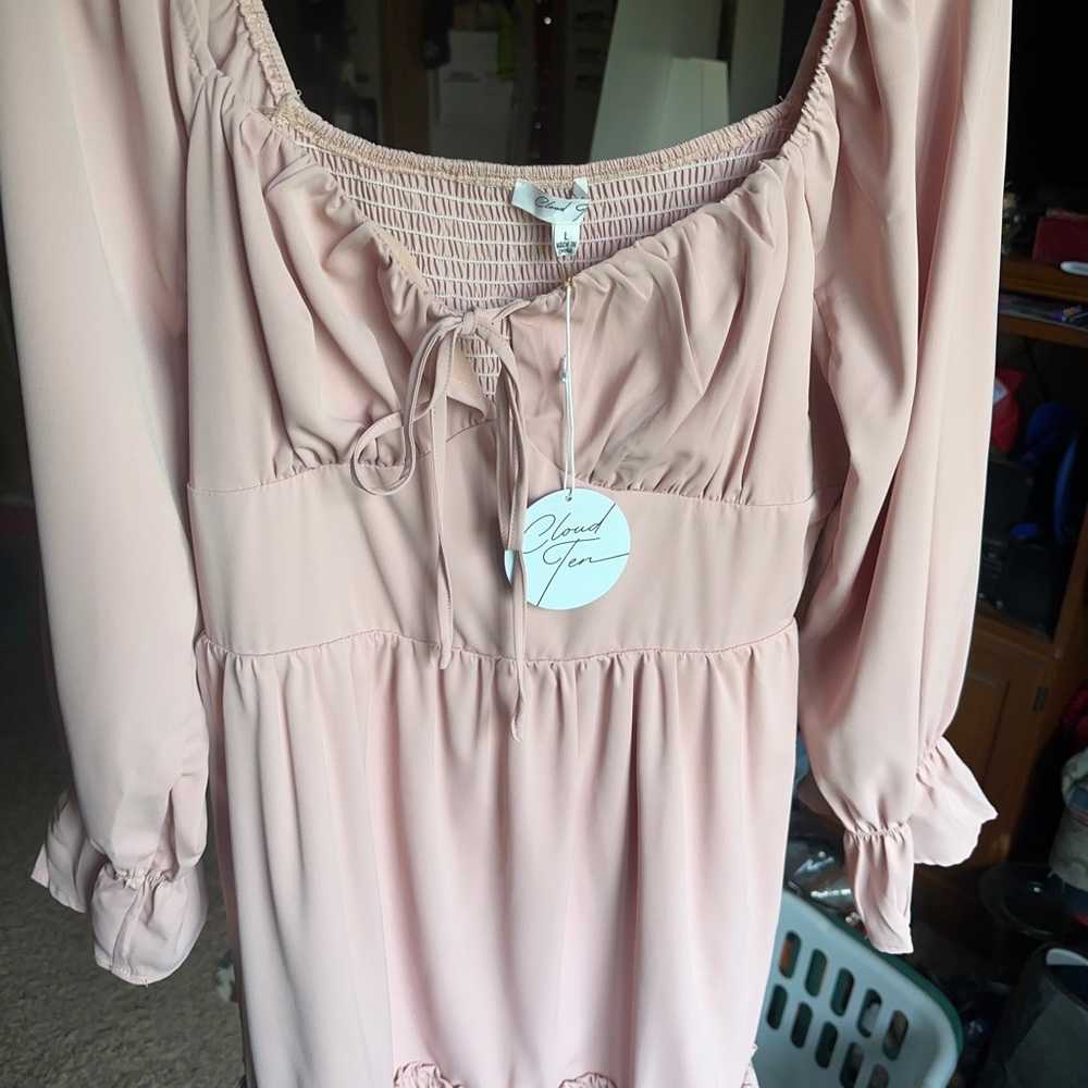 Petal pink ruffle dress large size. Never worn NWT.